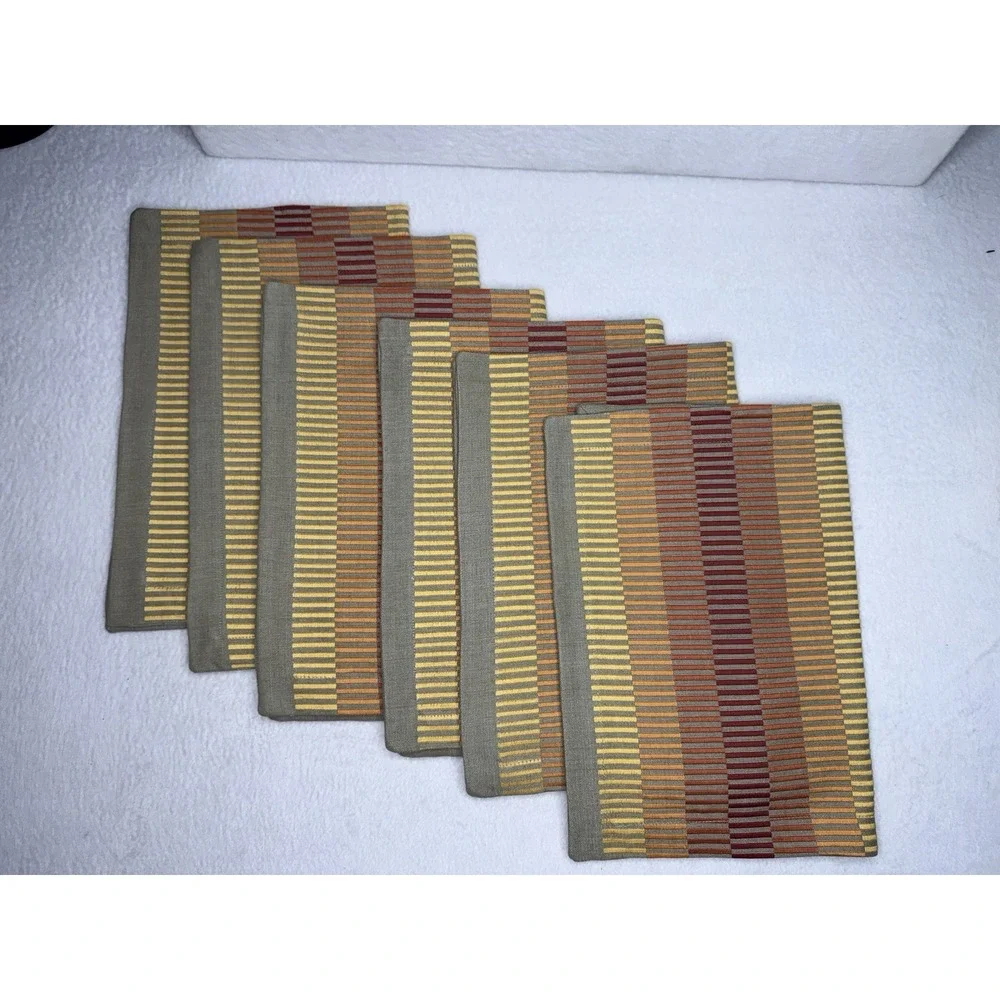 Crate & Barrel Tobin Orange Set Of 6  Placemats14x19 Striped Table Mats